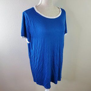 Shiela Rose Womens Lapis Blue White Trim Crewneck T-Shirt
